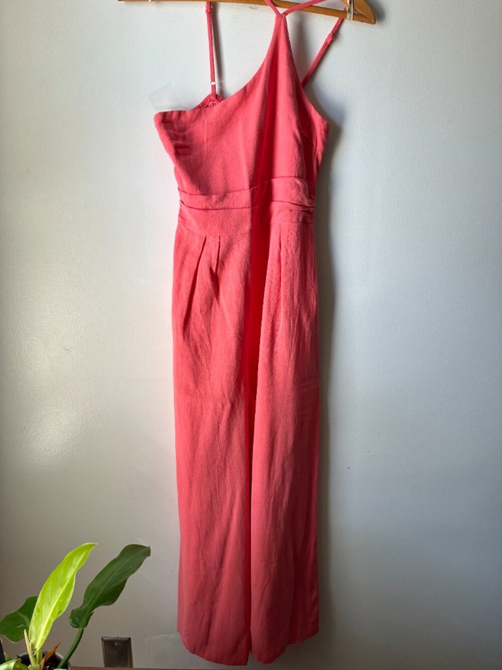 EUC ANRABESS CORAL ONE SHOULDER LINEN RAYON JUMPSUIT SIZE S